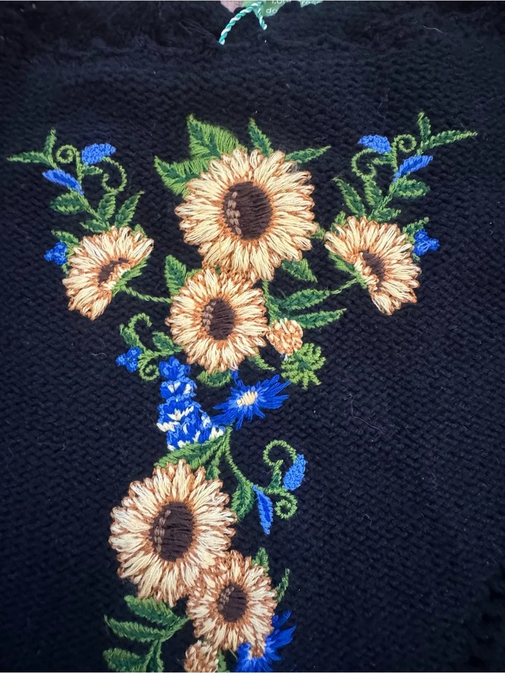 Farm Rio Black Embroidered Sunflower Cable Knit Peplum Sweater Top NWT Medium - Picture 5 of 13